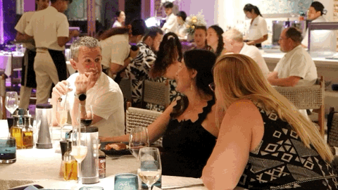 The group dining together at Azzura after the weather changed the evening’s plans